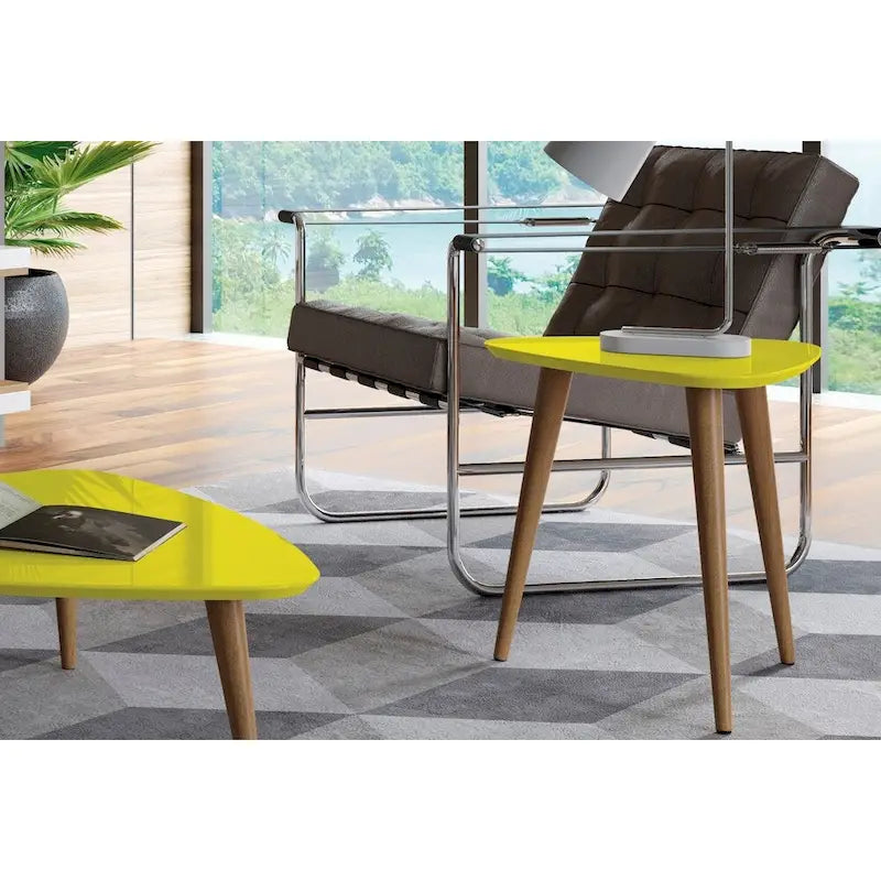Tavolino alto triangolare Utopia 19.88 con gambe divaricate in legno
