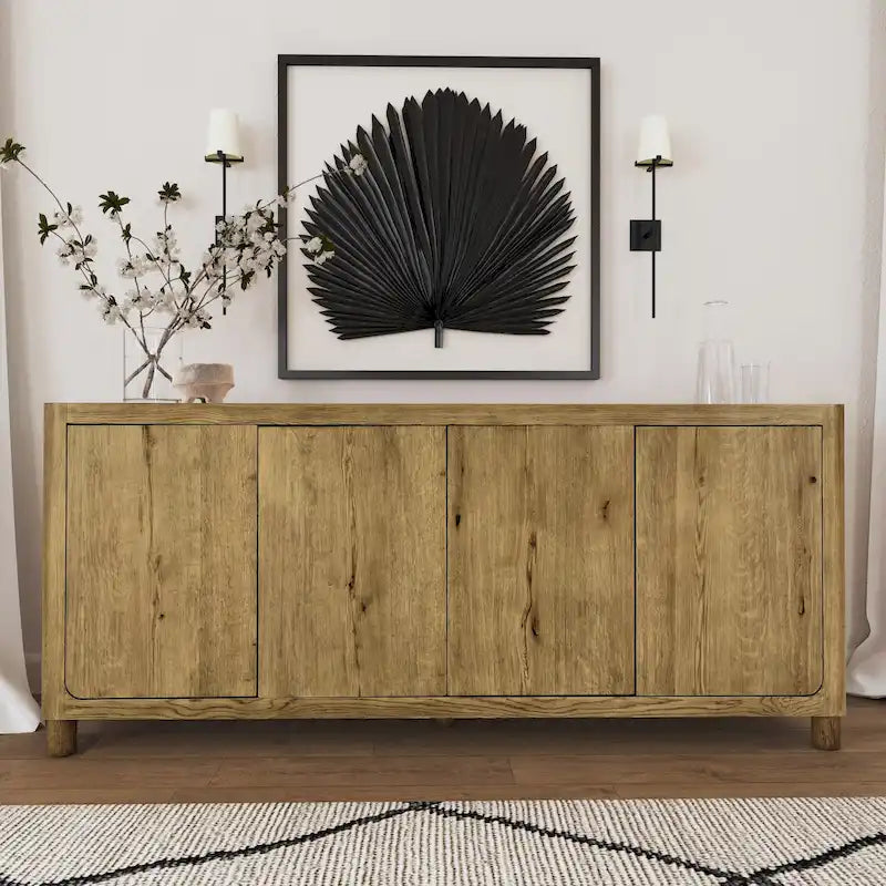4-Door Oak Buffet/Sideboard, Solid Wood Construction