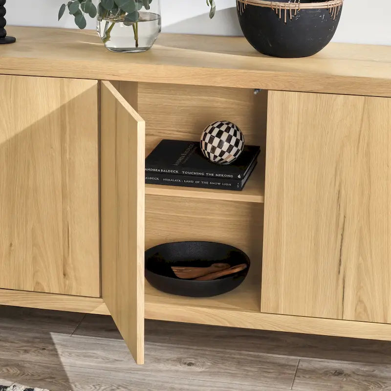 4-Door Oak Buffet/Sideboard, Solid Wood Construction
