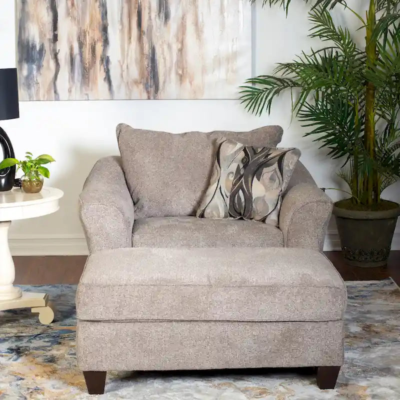 Set poltrona e pouf in tessuto contemporanei Camero di Roundhill Furniture