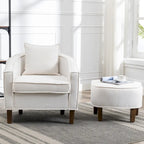Linen/Polyester Upholstered Mid Century Barrel Chair with Ottoman