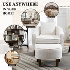Linen/Polyester Upholstered Mid Century Barrel Chair with Ottoman