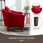 Linen/Polyester Upholstered Mid Century Barrel Chair with Ottoman