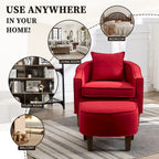 Linen/Polyester Upholstered Mid Century Barrel Chair with Ottoman