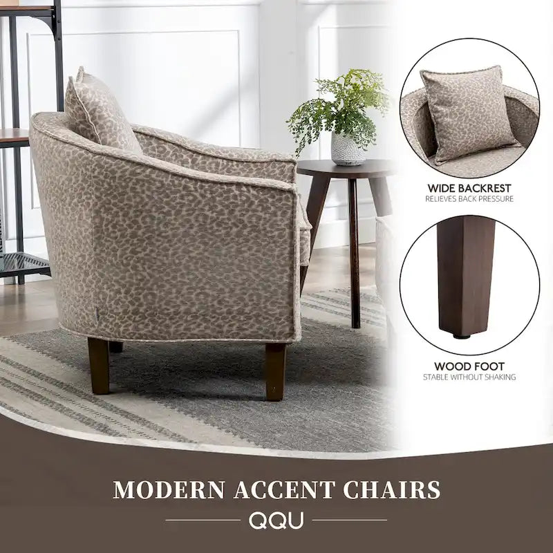 Linen/Polyester Upholstered Mid Century Barrel Chair with Ottoman