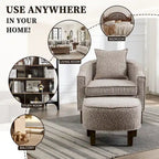 Linen/Polyester Upholstered Mid Century Barrel Chair with Ottoman