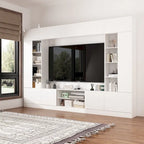 White/Black TV Stand with Bookshelves for 2-3 People