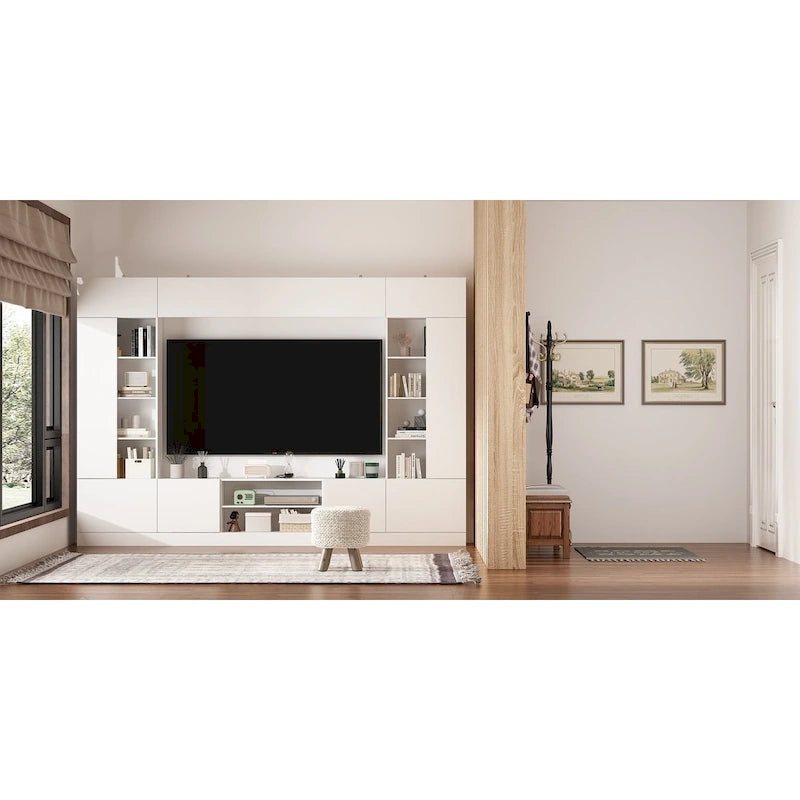 White/Black TV Stand with Bookshelves for 2-3 People