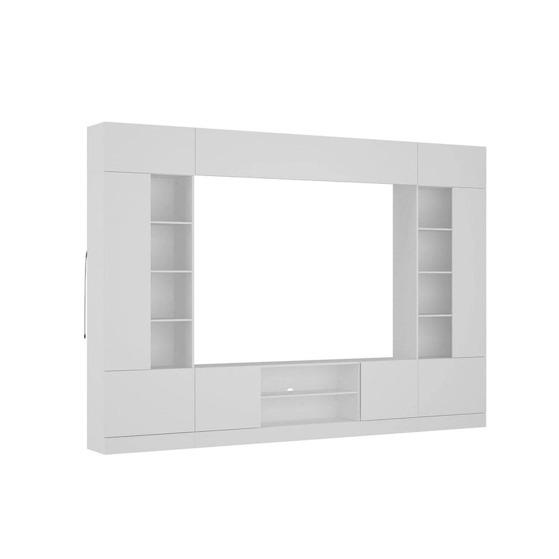 White/Black TV Stand with Bookshelves for 2-3 People