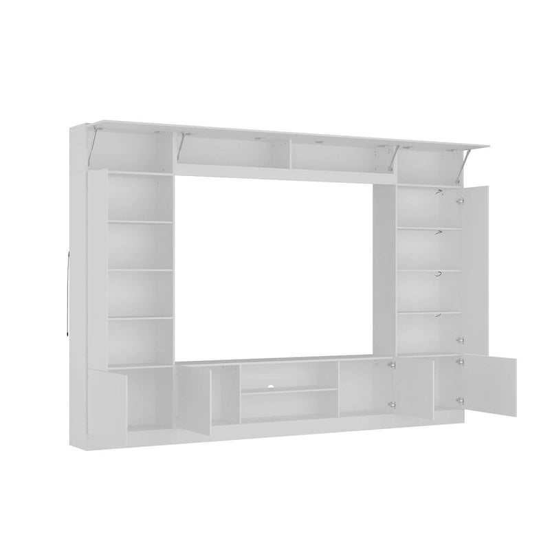 White/Black TV Stand with Bookshelves for 2-3 People