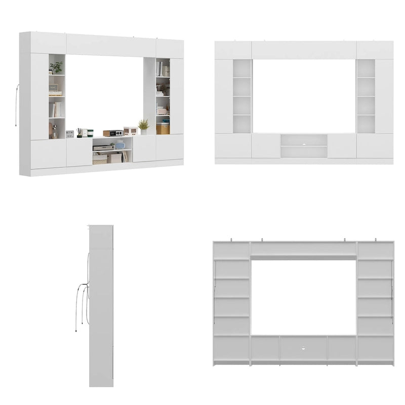 White/Black TV Stand with Bookshelves for 2-3 People