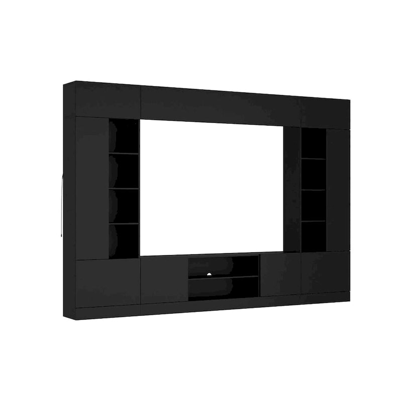 White/Black TV Stand with Bookshelves for 2-3 People