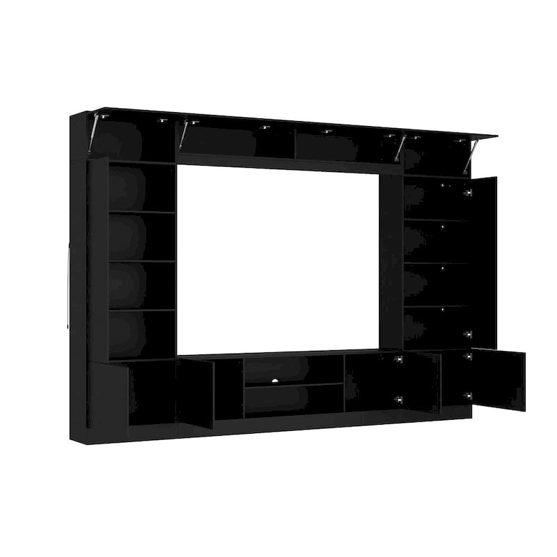 White/Black TV Stand with Bookshelves for 2-3 People
