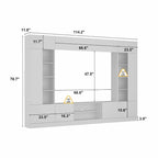 White/Black TV Stand with Bookshelves for 2-3 People