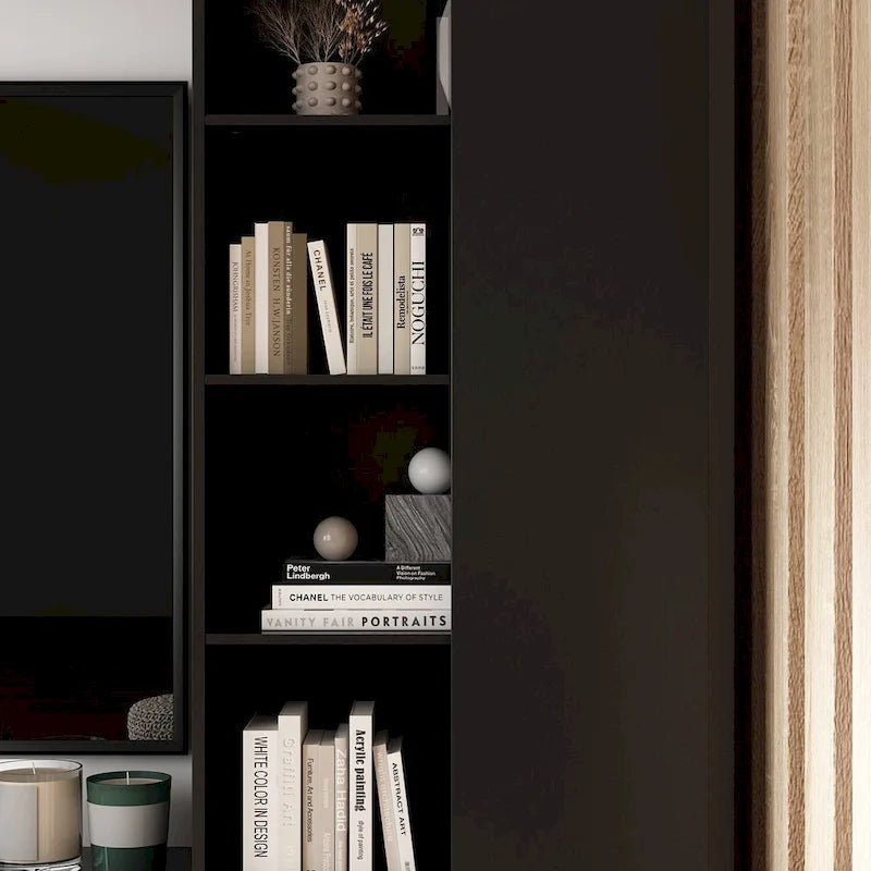 White/Black TV Stand with Bookshelves for 2-3 People