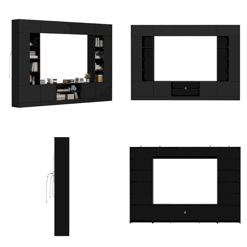 White/Black TV Stand with Bookshelves for 2-3 People