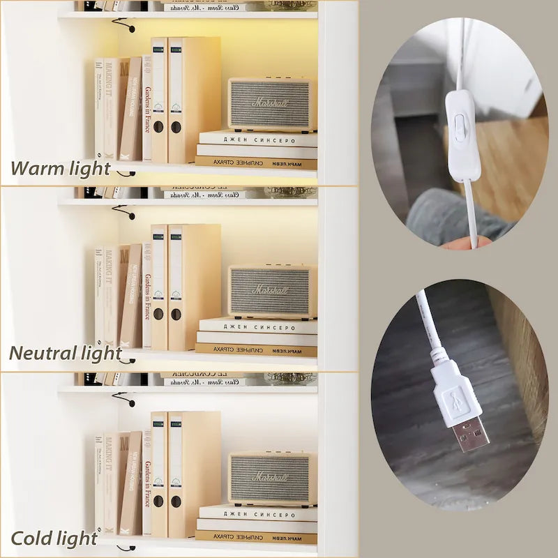 White/Black TV Stand with Bookshelves for 2-3 People