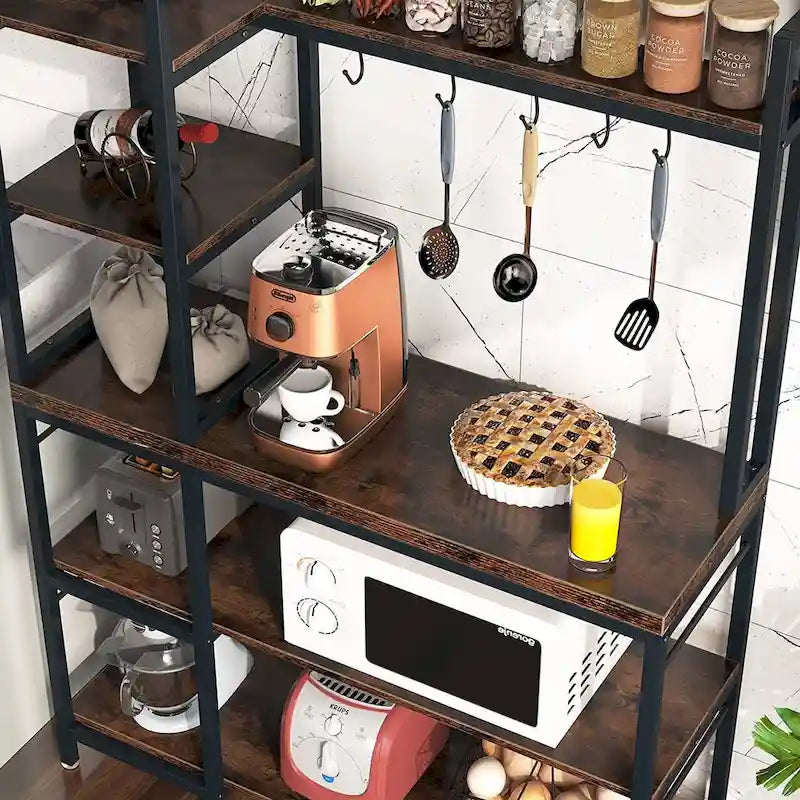 5-Tier Bakers Rack,Utility Storage Shelf with Storage Hutch for Kitchen, Microwave Oven Stand