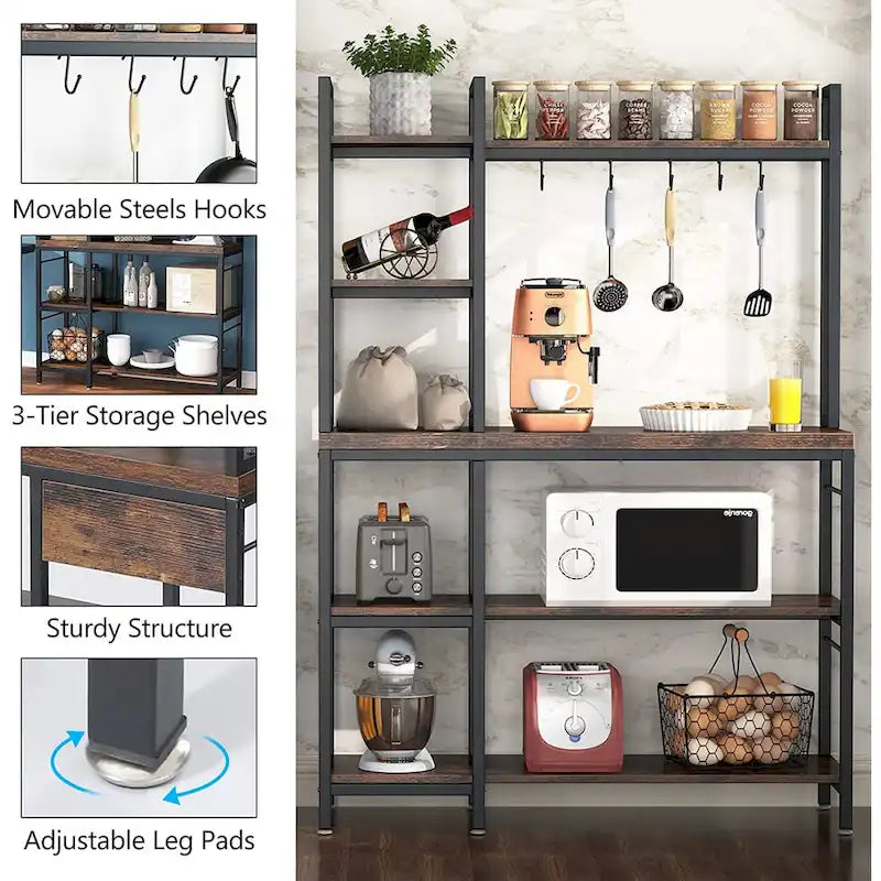 5-Tier Bakers Rack,Utility Storage Shelf with Storage Hutch for Kitchen, Microwave Oven Stand