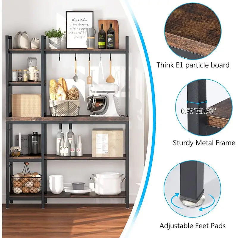 5-Tier Bakers Rack,Utility Storage Shelf with Storage Hutch for Kitchen, Microwave Oven Stand