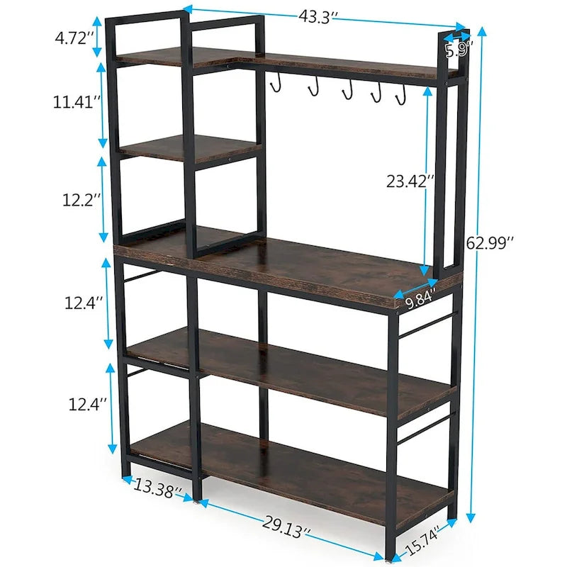 5-Tier Bakers Rack,Utility Storage Shelf with Storage Hutch for Kitchen, Microwave Oven Stand