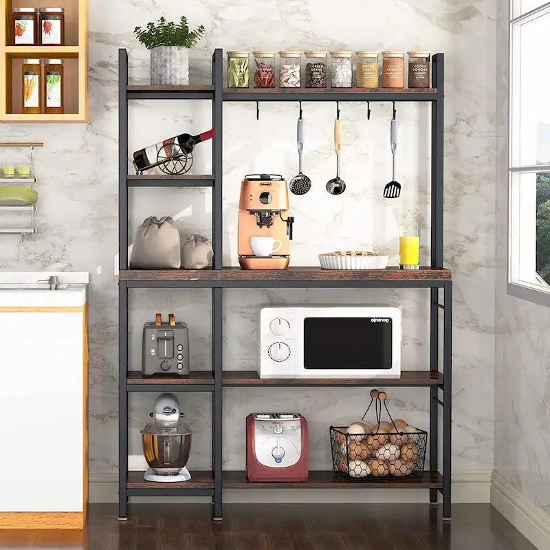5-Tier Bakers Rack,Utility Storage Shelf with Storage Hutch for Kitchen, Microwave Oven Stand