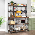 5-Tier Bakers Rack,Utility Storage Shelf with Storage Hutch for Kitchen, Microwave Oven Stand