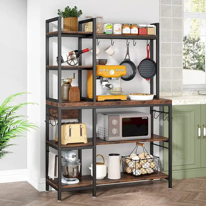 5-Tier Bakers Rack,Utility Storage Shelf with Storage Hutch for Kitchen, Microwave Oven Stand