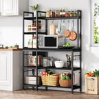5-Tier Bakers Rack,Utility Storage Shelf with Storage Hutch for Kitchen, Microwave Oven Stand