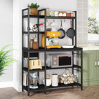 5-Tier Bakers Rack,Utility Storage Shelf with Storage Hutch for Kitchen, Microwave Oven Stand