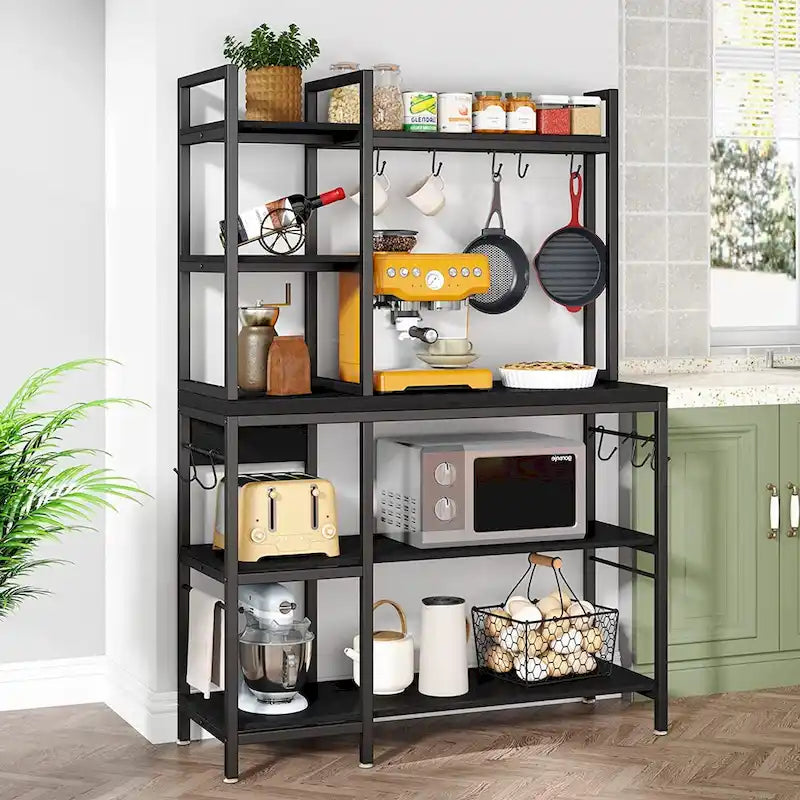 5-Tier Bakers Rack,Utility Storage Shelf with Storage Hutch for Kitchen, Microwave Oven Stand