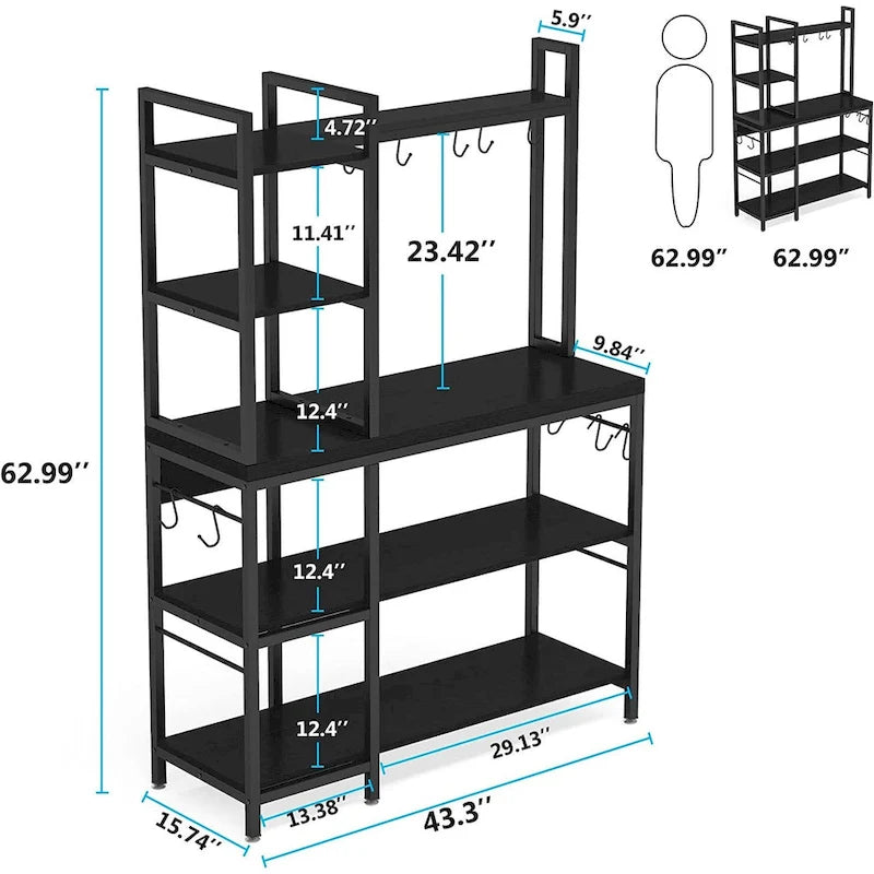 5-Tier Bakers Rack,Utility Storage Shelf with Storage Hutch for Kitchen, Microwave Oven Stand