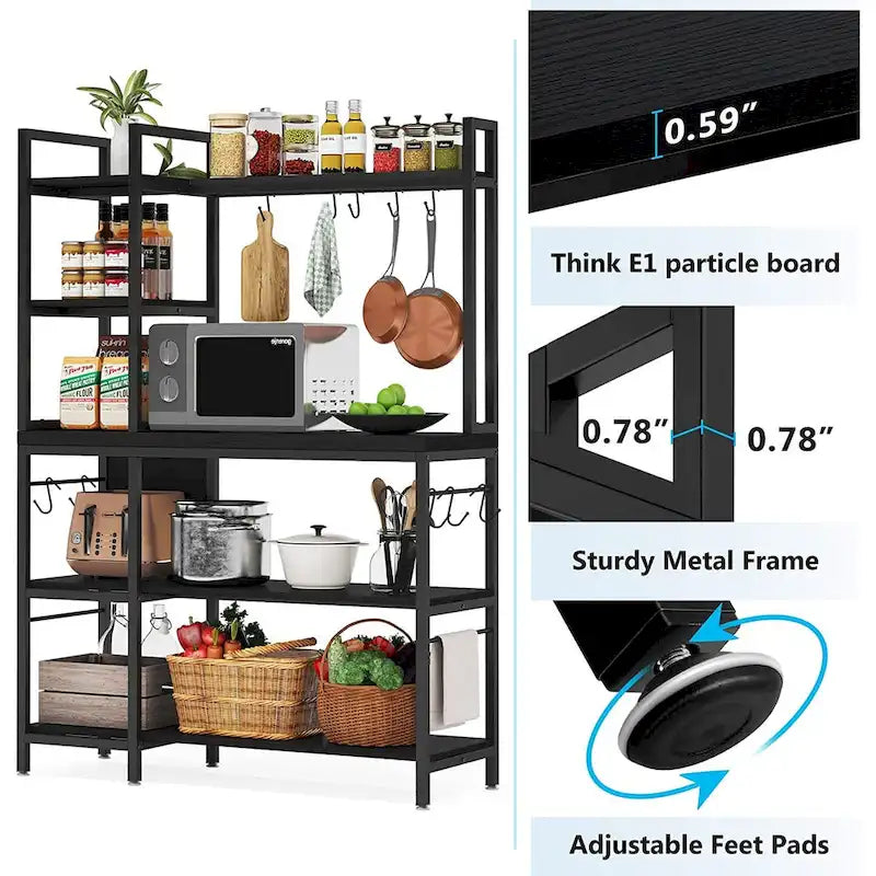 5-Tier Bakers Rack,Utility Storage Shelf with Storage Hutch for Kitchen, Microwave Oven Stand