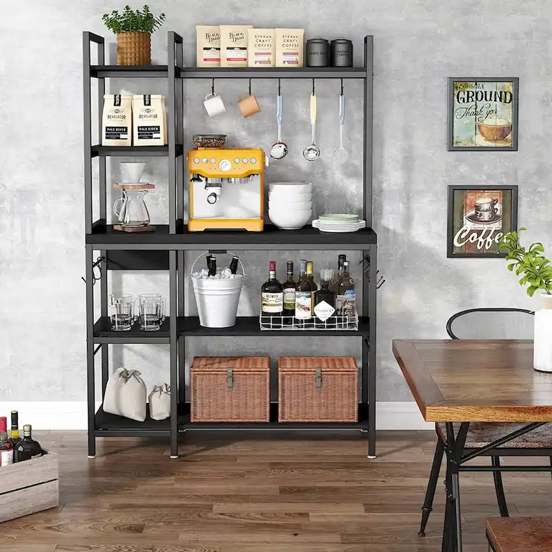 5-Tier Bakers Rack,Utility Storage Shelf with Storage Hutch for Kitchen, Microwave Oven Stand