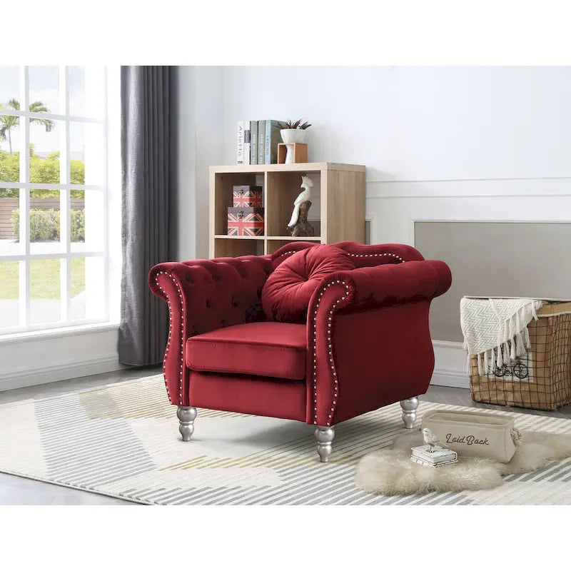 Navy Blue Velvet Accent Chair with Nailhead Trim