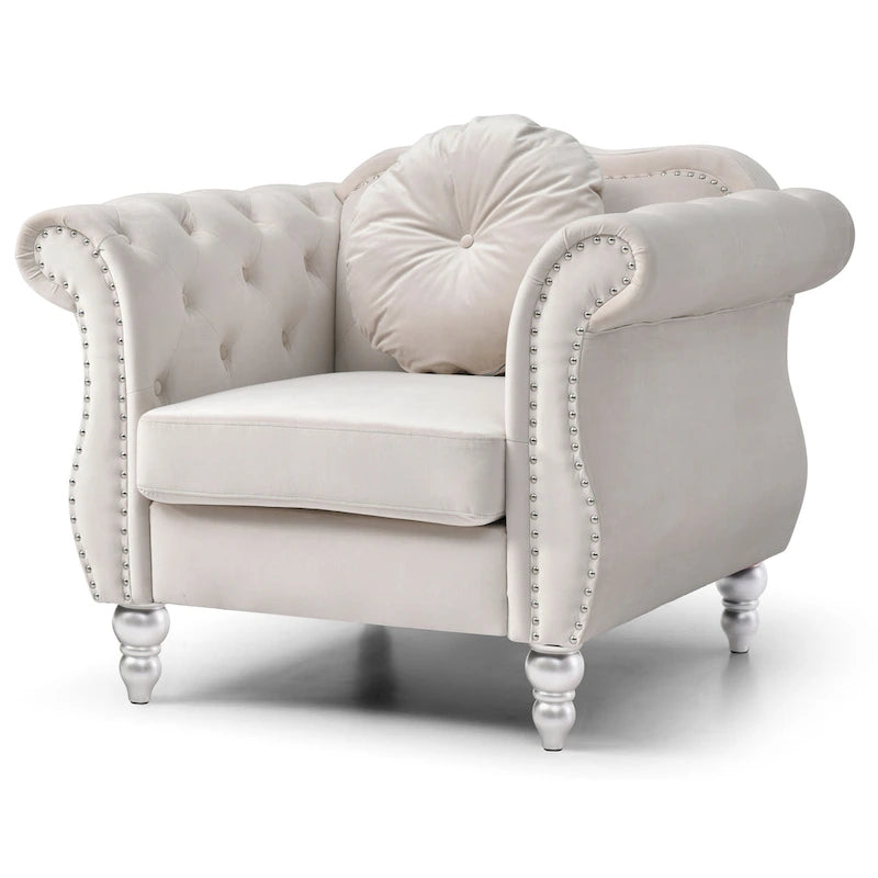 Navy Blue Velvet Accent Chair with Nailhead Trim
