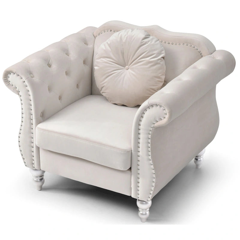 Navy Blue Velvet Accent Chair with Nailhead Trim