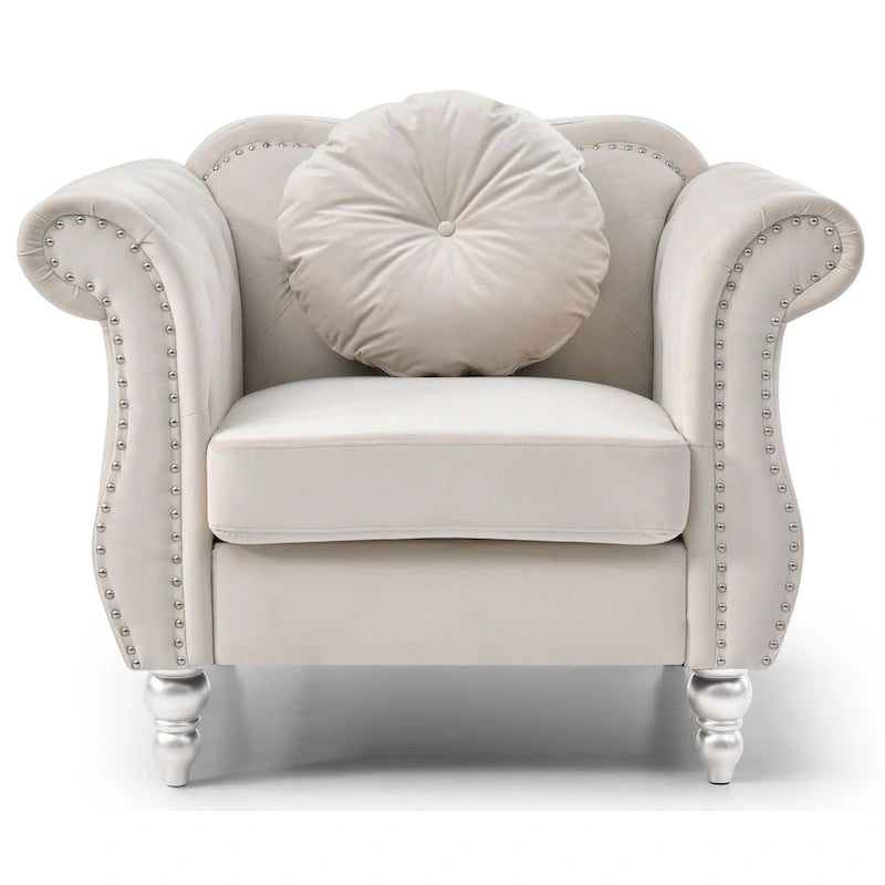 Navy Blue Velvet Accent Chair with Nailhead Trim