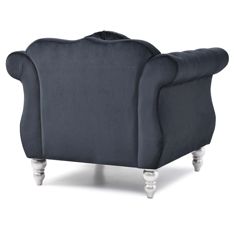Navy Blue Velvet Accent Chair with Nailhead Trim