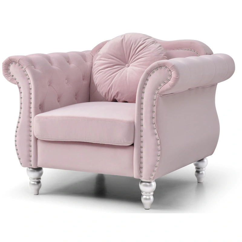 Navy Blue Velvet Accent Chair with Nailhead Trim