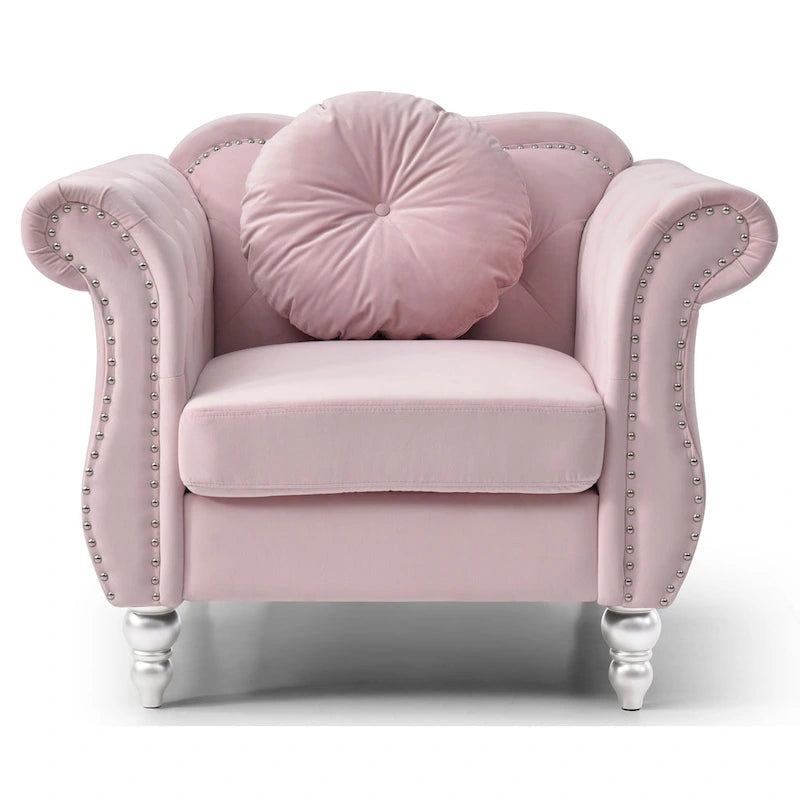 Navy Blue Velvet Accent Chair with Nailhead Trim