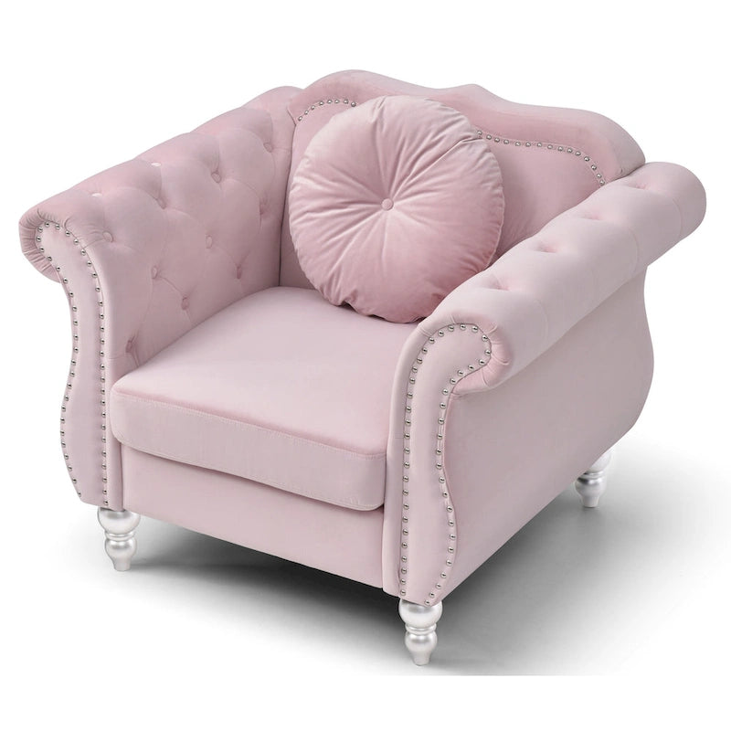 Navy Blue Velvet Accent Chair with Nailhead Trim