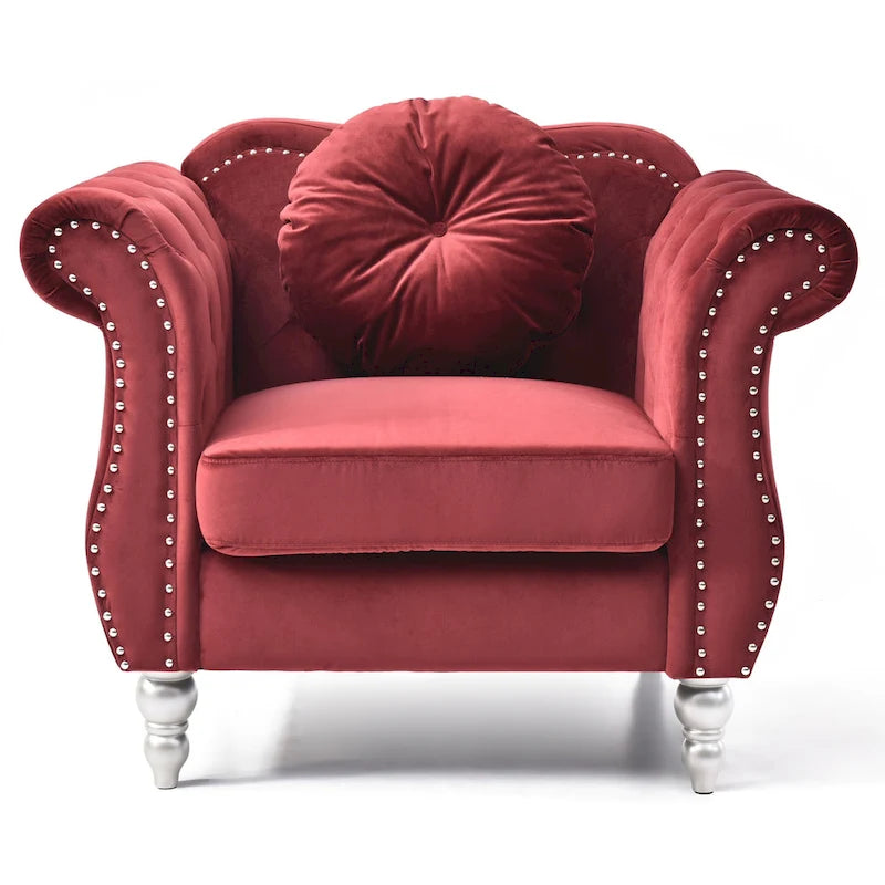 Navy Blue Velvet Accent Chair with Nailhead Trim