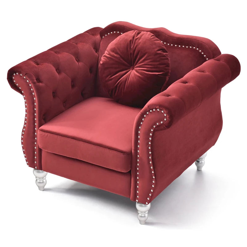 Navy Blue Velvet Accent Chair with Nailhead Trim
