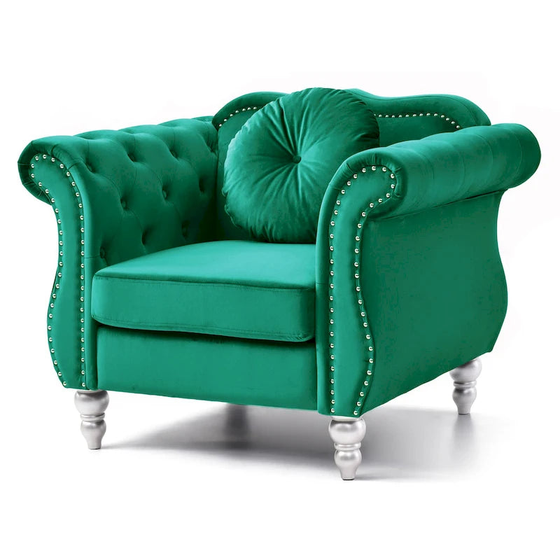 Navy Blue Velvet Accent Chair with Nailhead Trim