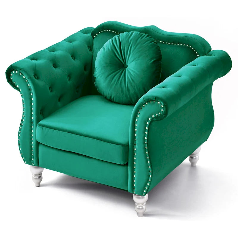 Navy Blue Velvet Accent Chair with Nailhead Trim