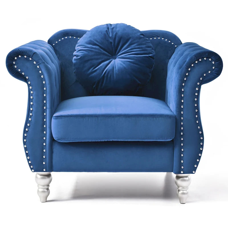 Navy Blue Velvet Accent Chair with Nailhead Trim