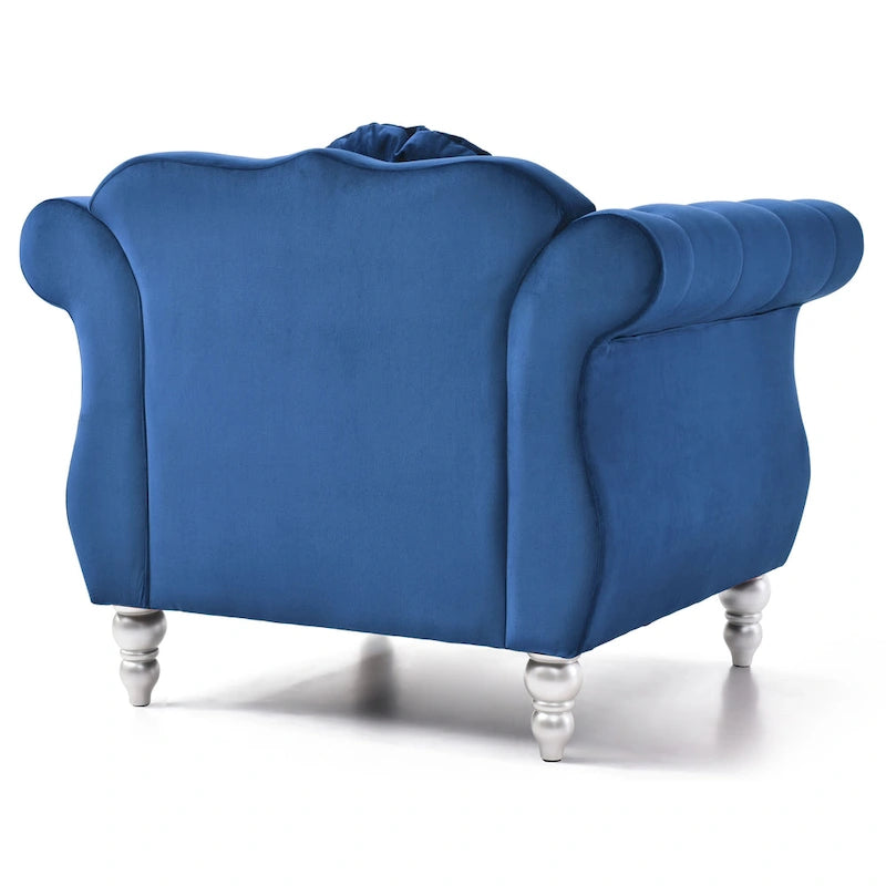 Navy Blue Velvet Accent Chair with Nailhead Trim