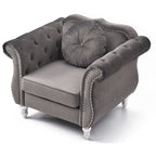 Navy Blue Velvet Accent Chair with Nailhead Trim