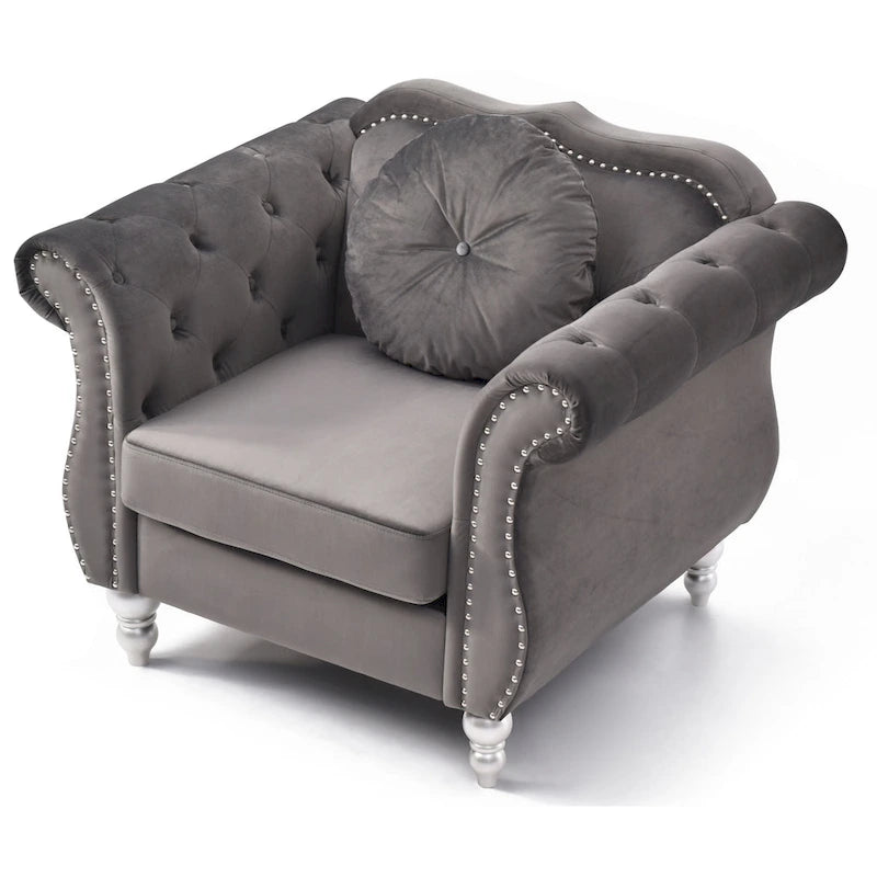 Navy Blue Velvet Accent Chair with Nailhead Trim